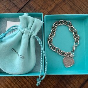 Tiffany & Co. Silver Heart Charm Bracelet with Blue Pouch